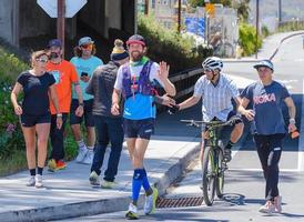 San Rafael, California, United States, Mike Wardian starts run across America day 1 May 1, 2022 at the western end of the Richmond San Rafael Bridge photo