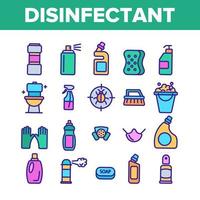 conjunto de iconos de línea de color de vector de sustancia antibacteriana y desinfectante