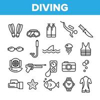 Scuba Diving Equipment Vector Linear Icons Set