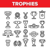 Trophies And Medals For First Place Vector Linear Icons Set