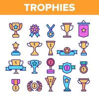 Trophies And Medals For First Place Vector Linear Icons Set