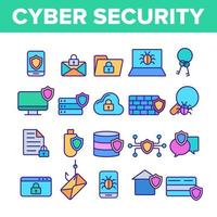 Cyber Security Vector Thin Line Icons Set