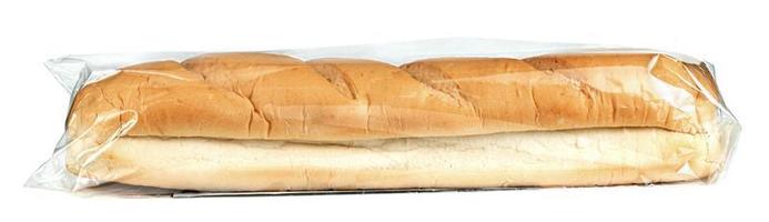 french baguettes in plastic bag ,bread isolated on a white background photo