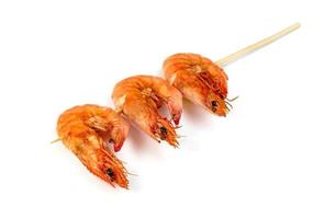 roasted prawn with skewer isolated on white background ,grilled shrimp photo