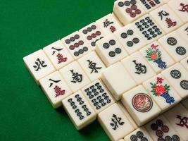 The mahjong on table ancient asian board game close up image photo