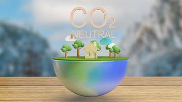 la casa de madera de la tierra y el árbol para la naturaleza co2 o el concepto ecológico 3d renderizado foto