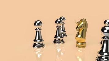 The gold unicorn and silver chess for business background 3d rendering photo