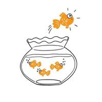 A goldfish jumping out of the water to escape to freedom vector