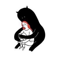 The sad girl sitting alone hugged by a black shadow from behind vector