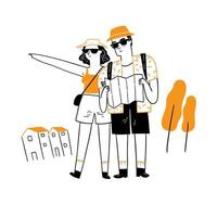 Happy smiling tourist couple enjoying their summer vacation getaway together vector