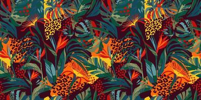 patrón sin costuras de arte abstracto con hojas y flores tropicales. diseño exótico moderno para papel, cubierta, tela, decoración de interiores y otros usuarios. vector