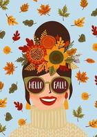 Autumn illustration with cute woman. Vector design for card, poster, flyer, web and other use