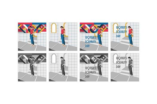 igualdad de mujeres con fondo de patrón vector