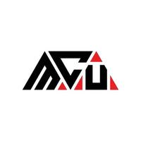 diseño de logotipo de letra triangular mcu con forma de triángulo. monograma de diseño de logotipo de triángulo mcu. plantilla de logotipo de vector de triángulo mcu con color rojo. logotipo triangular mcu logotipo simple, elegante y lujoso. mcu