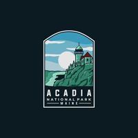 Acadia national park vector template. Maine landmark illustration in emblem patch style.