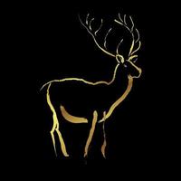 Golden deer with brush stroke painting over black background vector