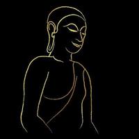 Golden buddha line painting vector design over black background