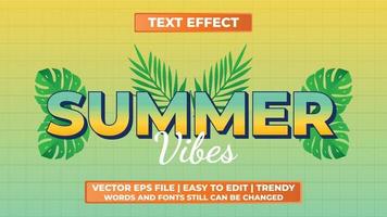 Estilo degradado de efecto de texto editable de vibraciones de verano 3d vector