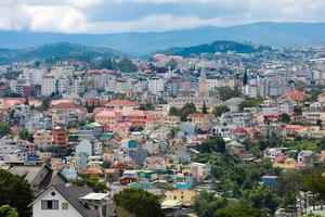 DA LAT CITY, VIETNAM - JULY 15,2022  Landscape in the city of Da Lat city, Vietnam is a popular tourist destination. Tourist city in developed Vietnam. photo