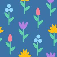 Vector seamless pattern with colorful flowers in flat style.