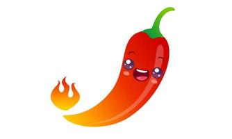 Vector illustration of chilli pepper and flame in kawaii style.