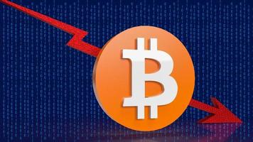 The bitcoin symbol arrow down on digital background  for business concept 3d rendering photo