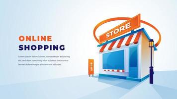 3d store and online shopping with clean elegant 3d design vector