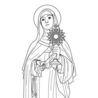 Saint Clare of Assisi Vector Illustration Outline Monochrome