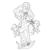 Our Lady Undoer of Knots Vector Illustration Outline Monochrome