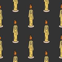 Burning candles on dark background seamless pattern vector illustration