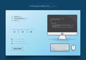 Banner template with computer in cartoon design for international programmers day design vector