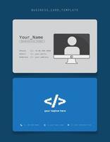 Business card or ID card template with developer icon in pixel for programmer identity design vector