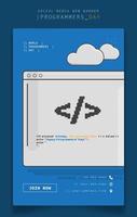 Banner template with developer icon in pixel design with cloud for programmer day design vector