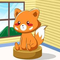 Cute cartoon fox sitting alone in home vector