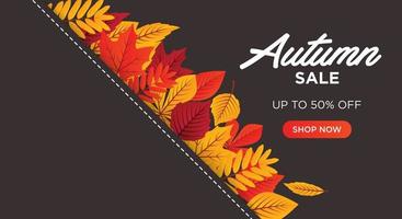 diseño de fondo de venta de otoño decorar con hojas para venta de compras o póster promocional y folleto de marco o banner web. vector