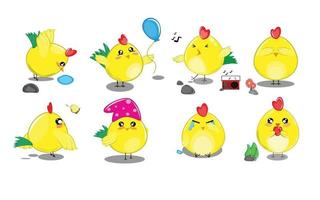 Cute cartoon chicken baby set vector