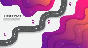 Road trip and Journey route. Winding Road on a colorful purple background with Pin Pointer.