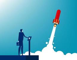 Businessman launches rocket. Concept business startup vector illustration, Successful, Achievement.