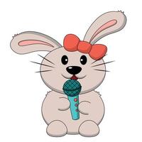 Cute cartoon Rabbit and microphone. Draw illustration in color vector