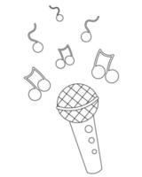 Microphone and note. Draw illustration in black and white vector