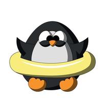 pinguino con anillo de goma inflable. dibujar una ilustración en color vector