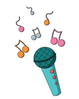 Microphone and note. Draw illustration in color vector