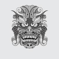 devil Mask Beast Hand drawn Black and white Vector illustrations. Print, logo, poster template, tattoo idea.