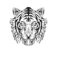 libro de colorear tigre animal dibujado a mano ilustraciones vectoriales en blanco y negro. impresión, logotipo, plantilla de afiche, idea de tatuaje. vector