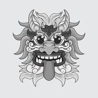 Dragon Chinese Beast Hand drawn Black and white Vector illustrations. Print, logo, poster template, tattoo idea.