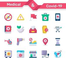 medical and corona virus icons set vector