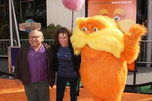 LOS ANGELES, FEB 19 - Danny DeVito, Rhea Perlman, Lorax arrives at the Lorax Premiere at the Gibson Ampitheatre on February 19, 2012 in Los Angeles, CA photo