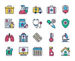 medical and corona virus icons set vector