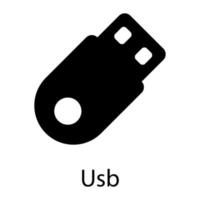 USB, flash drive glyph icon isolated on white background vector