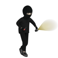 3D Isolated Robber in black costume and masked png